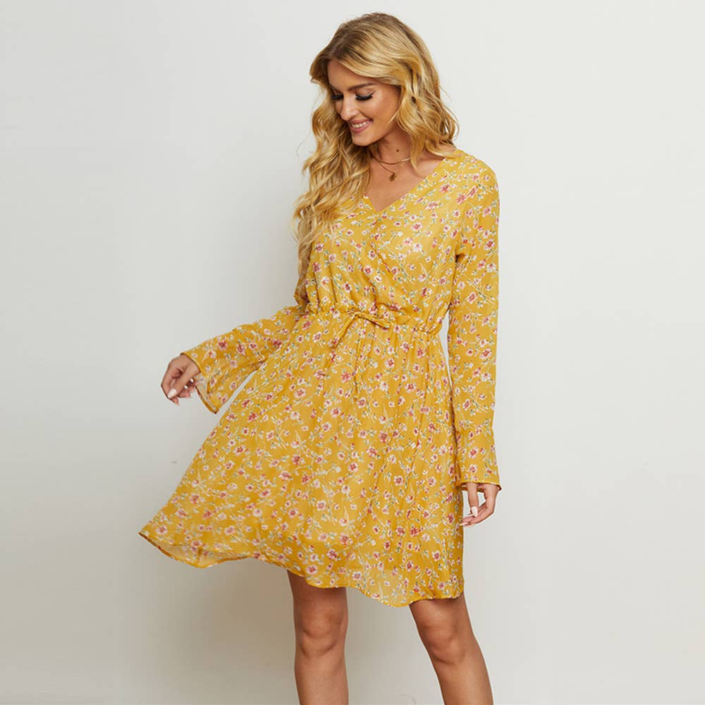 FLORAL LONG-SLEEVED V-NECK BOHO DRESS_cwdsd4376