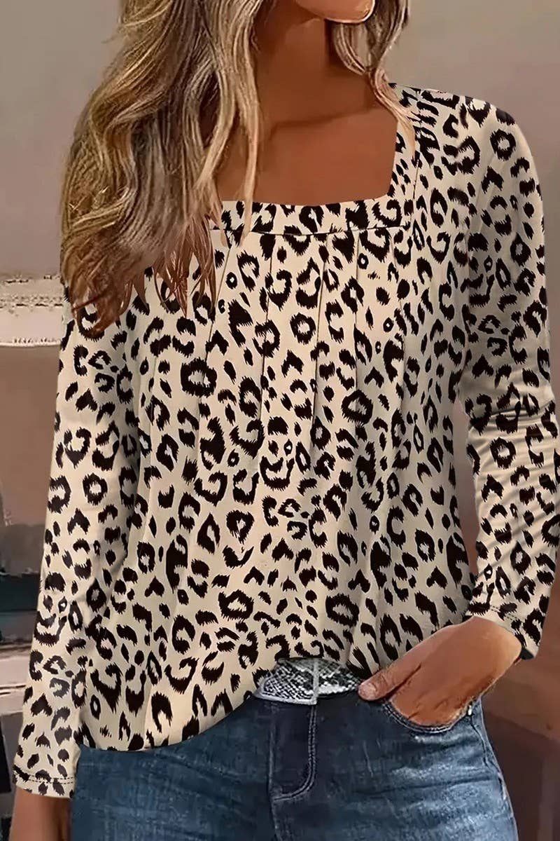 LEOPARD DIGITAL PRINT CASUAL LONG-SLEEVED T-SHIRTCWTBLL2870
