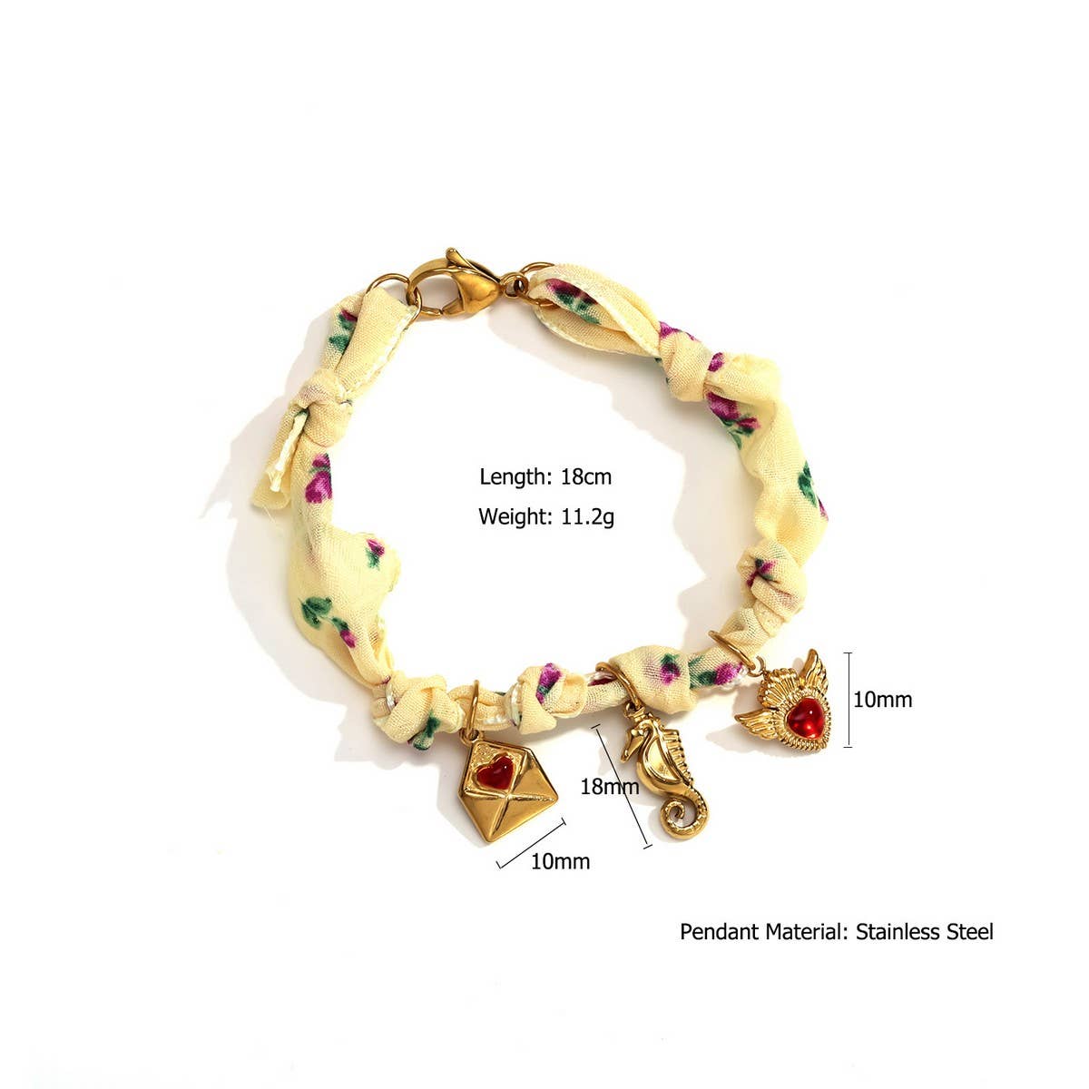 Unique Handmade Silk Bracelet with Metal Pendant