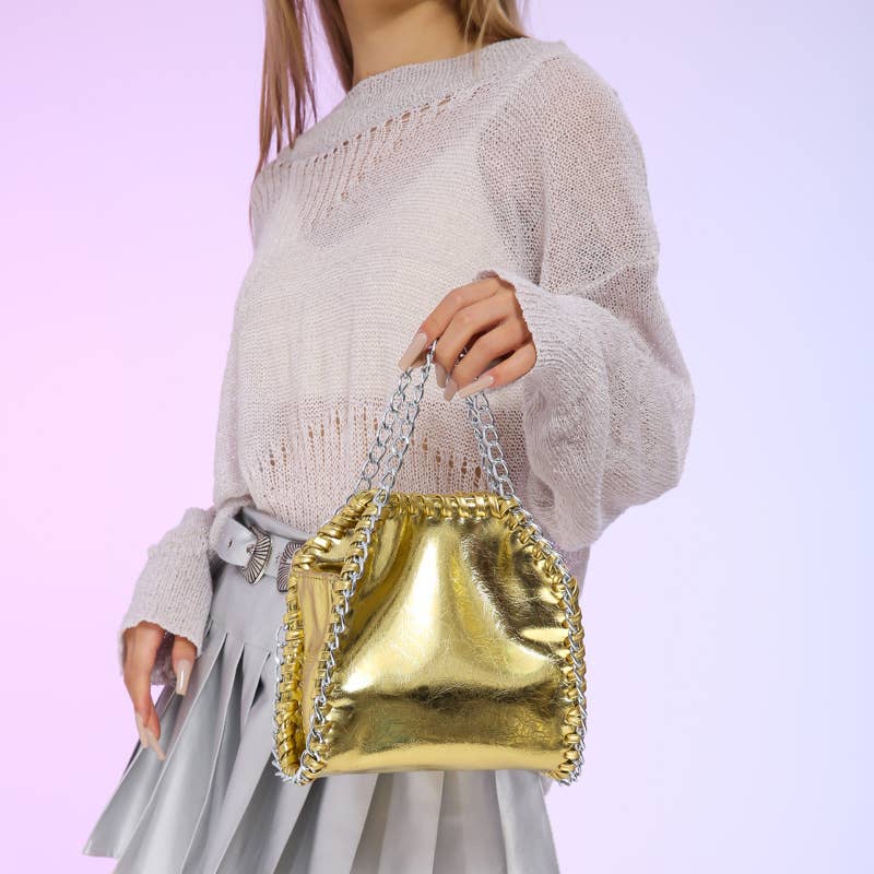 Fashionable pleated chain crossbody bucket bag
