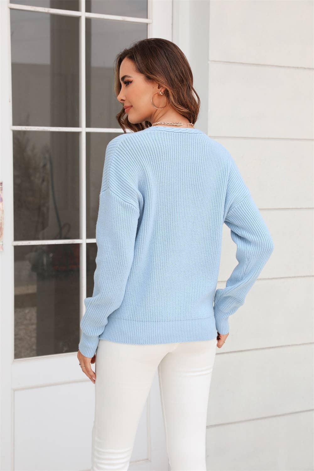 CWOSWL1034_ Long Sleeve V-neck Pullover Sweater
