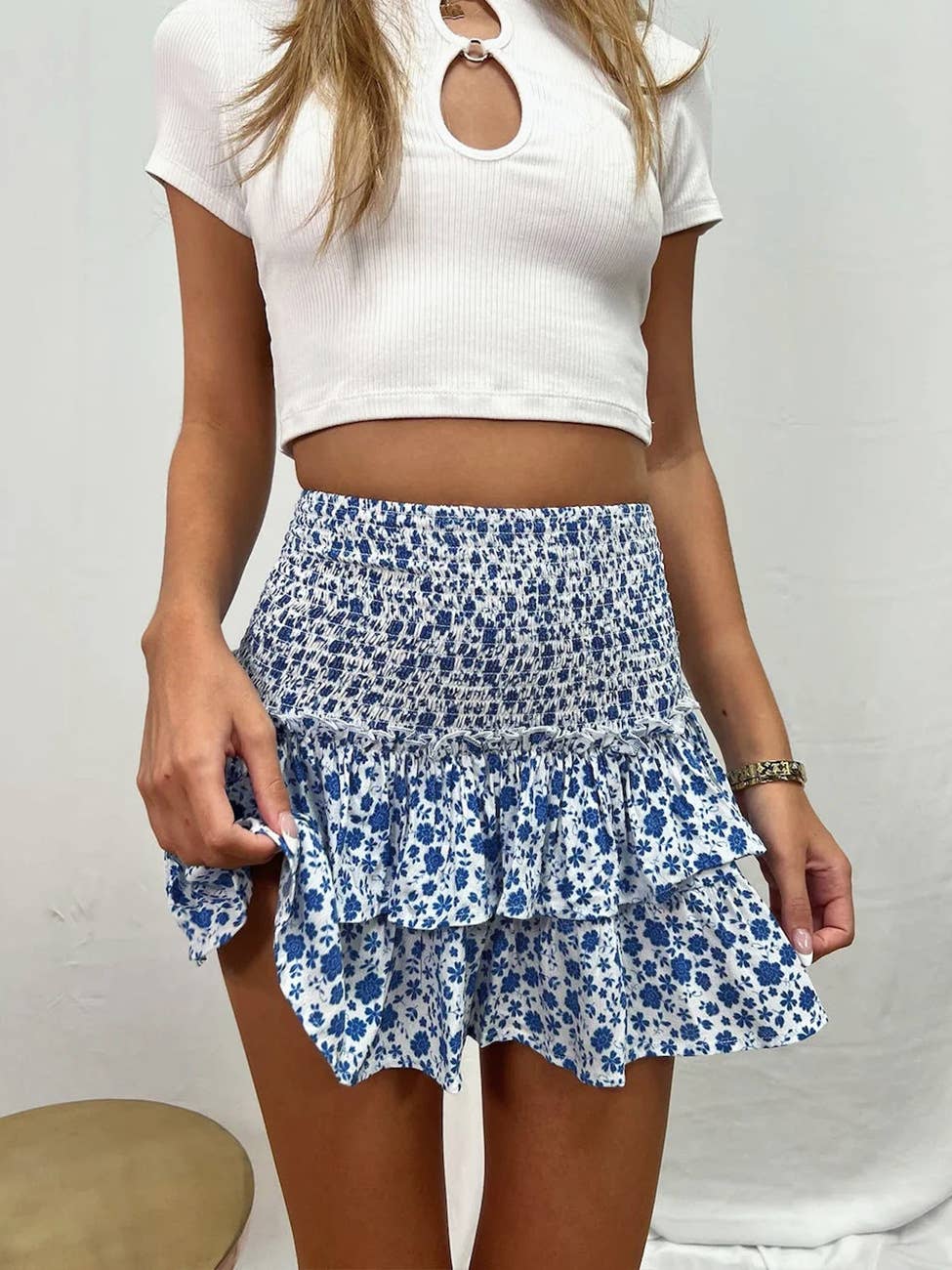 Fashionable Bohemian short pleated floral skirt