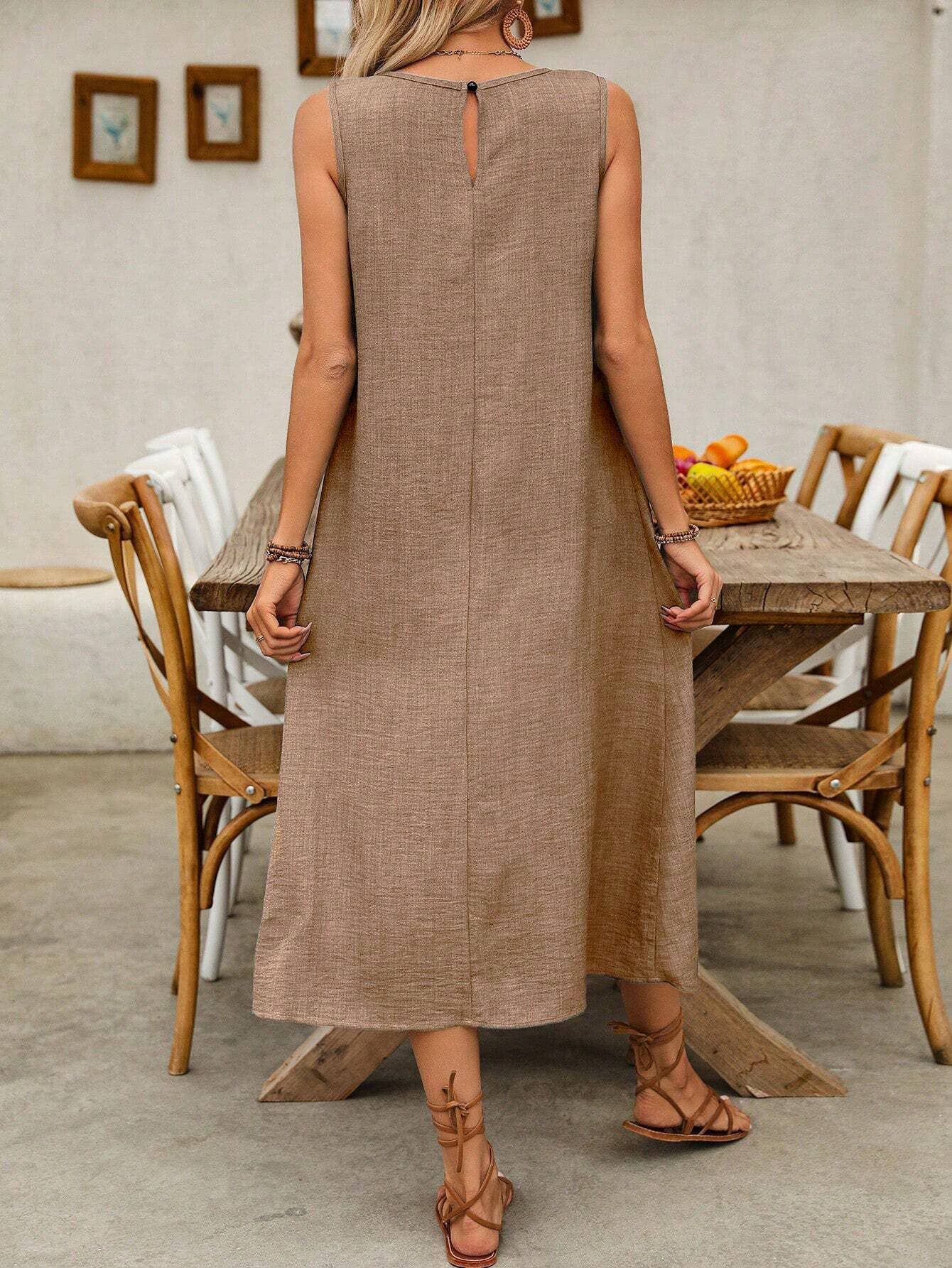 Pullover round neck pocket casual loose dress