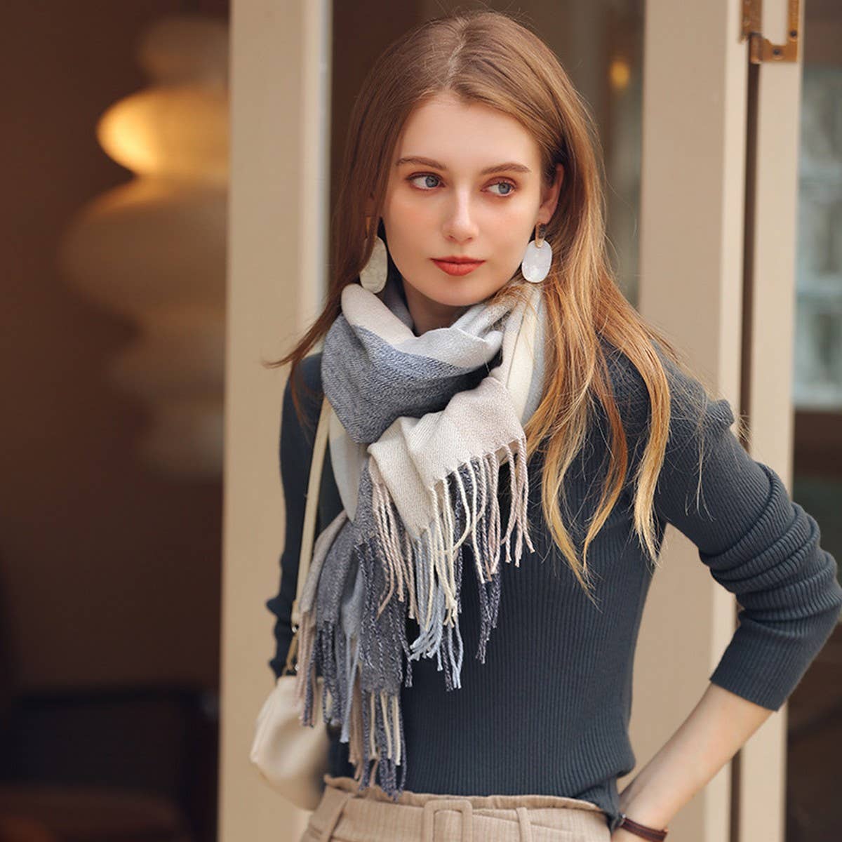 WINTER THICK WARM SHAWL KNIT LARGE PLAID SCARF