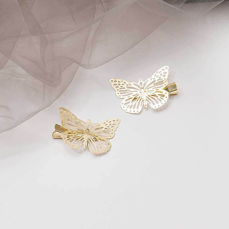 Metal solid-colored butterfly hair clips