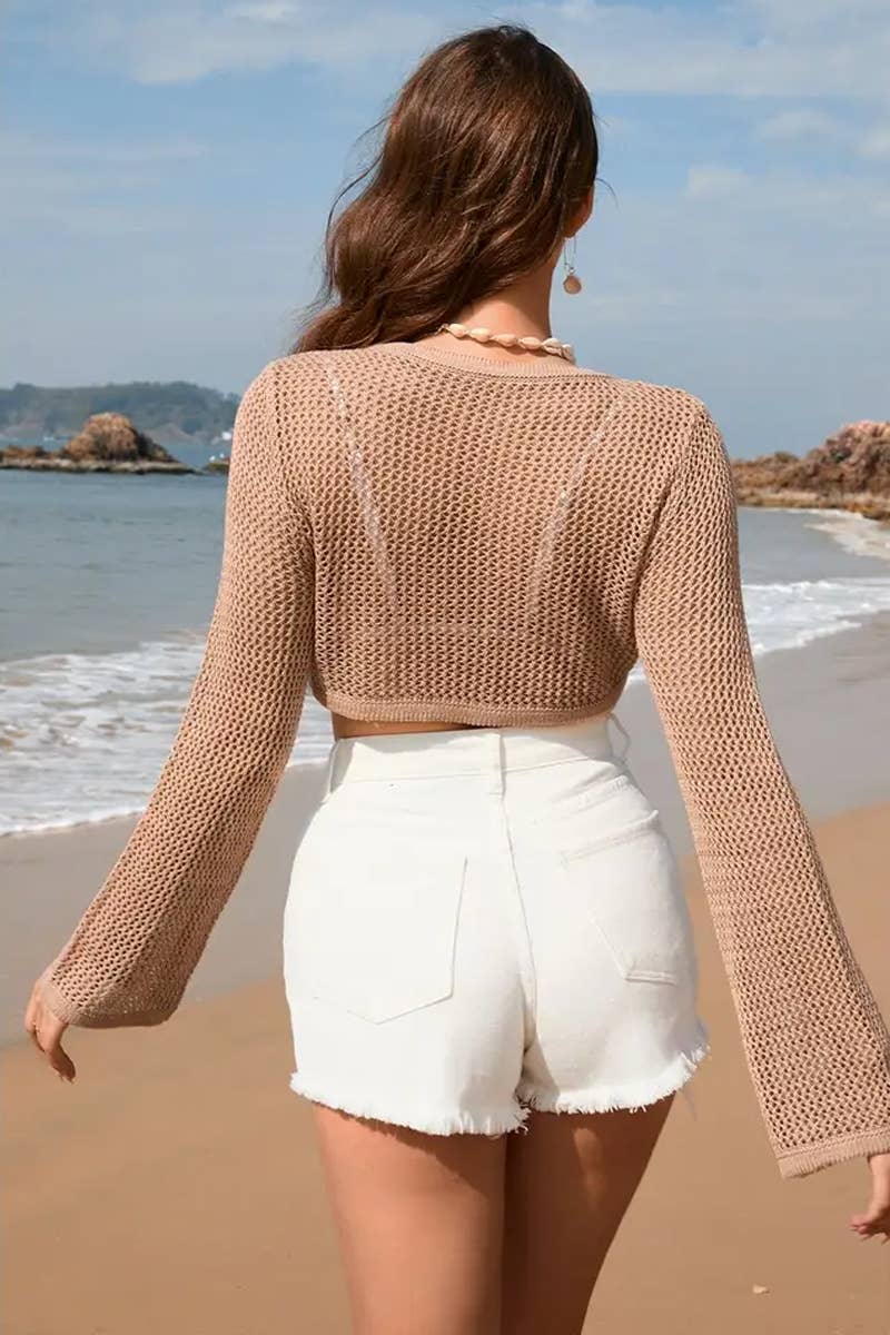 CWTTL1993_BEACH VACATION SOLID COLOR HOLLOW COVER UP