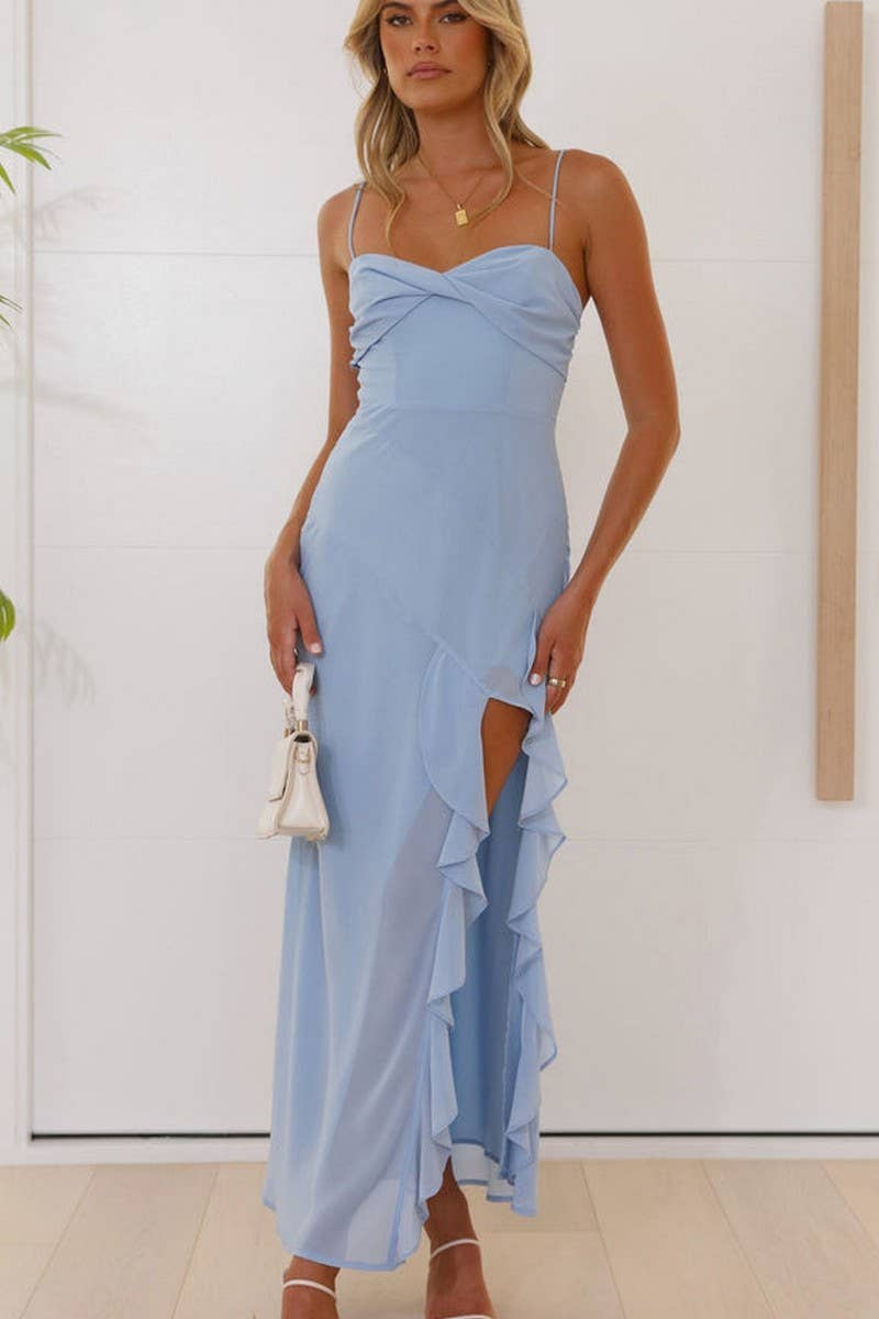 CWDMD5673_SLIM FIT CHIFFON SPAGHETTI STRAP SPLIT DRESS