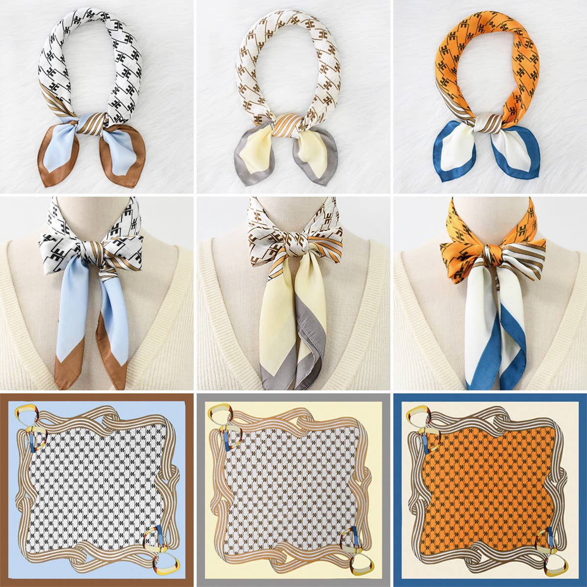 Chain Print Satin Square Scarf for Summer Sun_CWASC1158