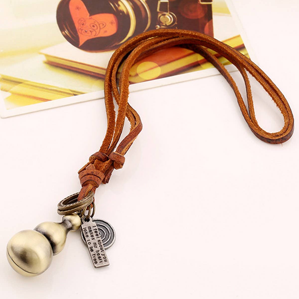 BRONZE CARTOON GOURD GENUINE LEATHER NECKLACE_CWMM4624