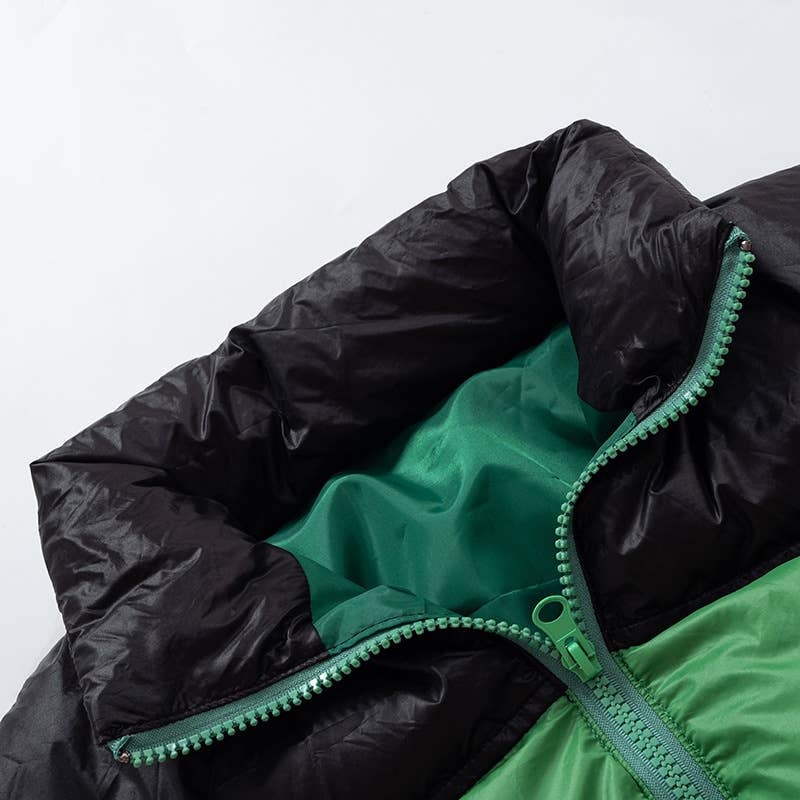 SOLID COLOR ROUND NECK ZIPPER POCKET BREAD JACKET