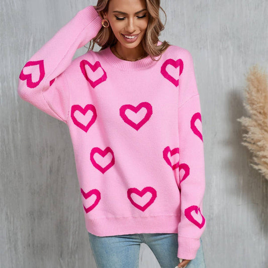 Jacquard love crewneck pullover sweater