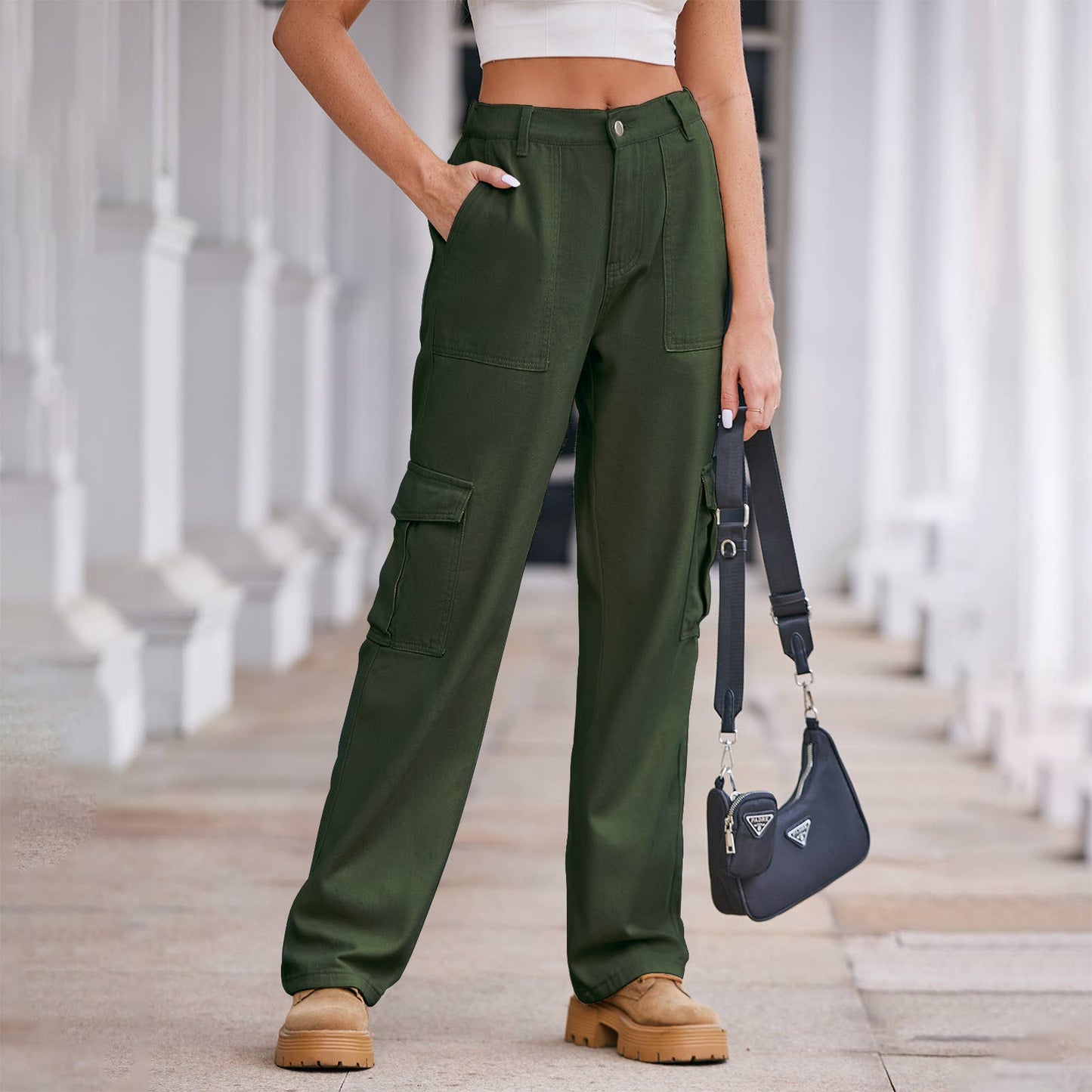 Washed semi-elastic waist denim workwear trousers