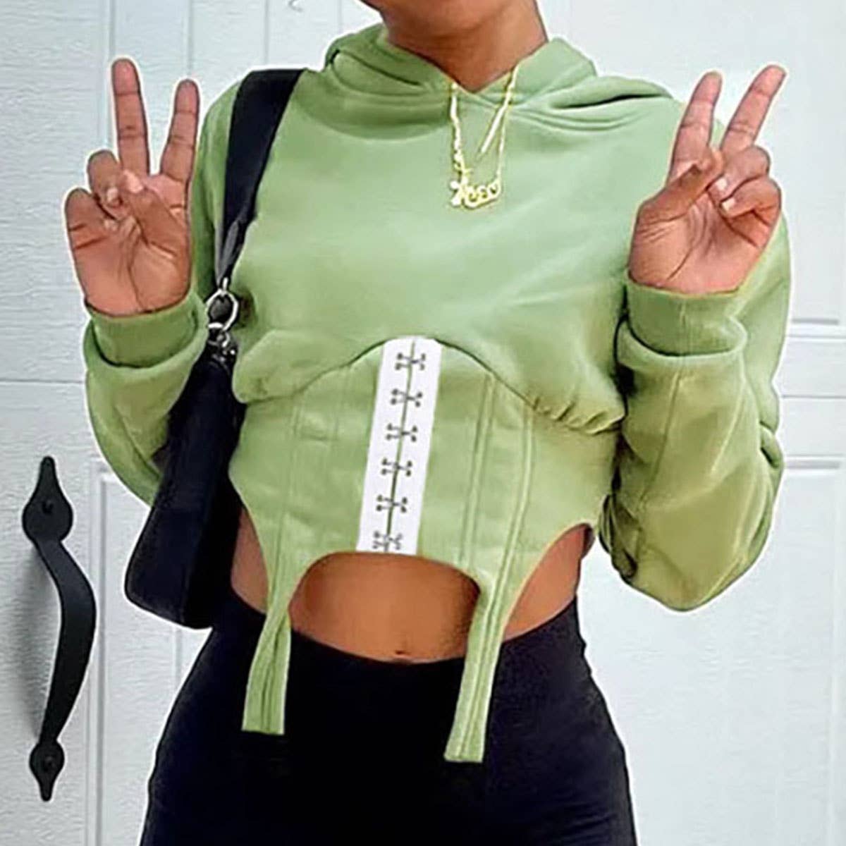 HOODED PATCHWORK ROW HOOK STREET CASUAL HOODIE