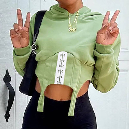 HOODED PATCHWORK ROW HOOK STREET CASUAL HOODIE