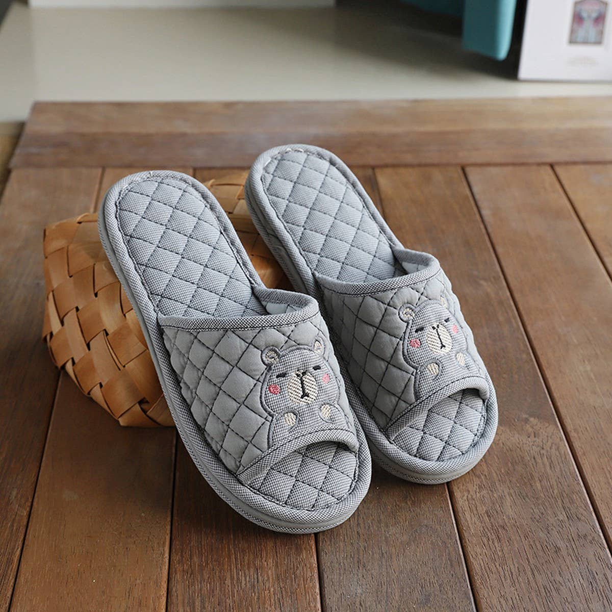 Plaid Capybara Thick Fabric Slippers with Grip_CWSHF0181