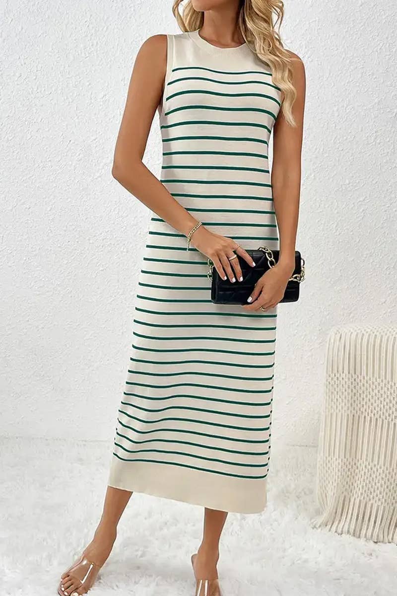 CWDMD4848_SPRING AND SUMMER SLIM STRIPED FASHION DRESS