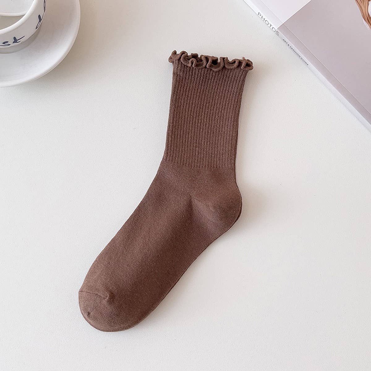 CWMS2490_WARM BROWN FUNGUS MID-CALF WOMEN'S SOCKS