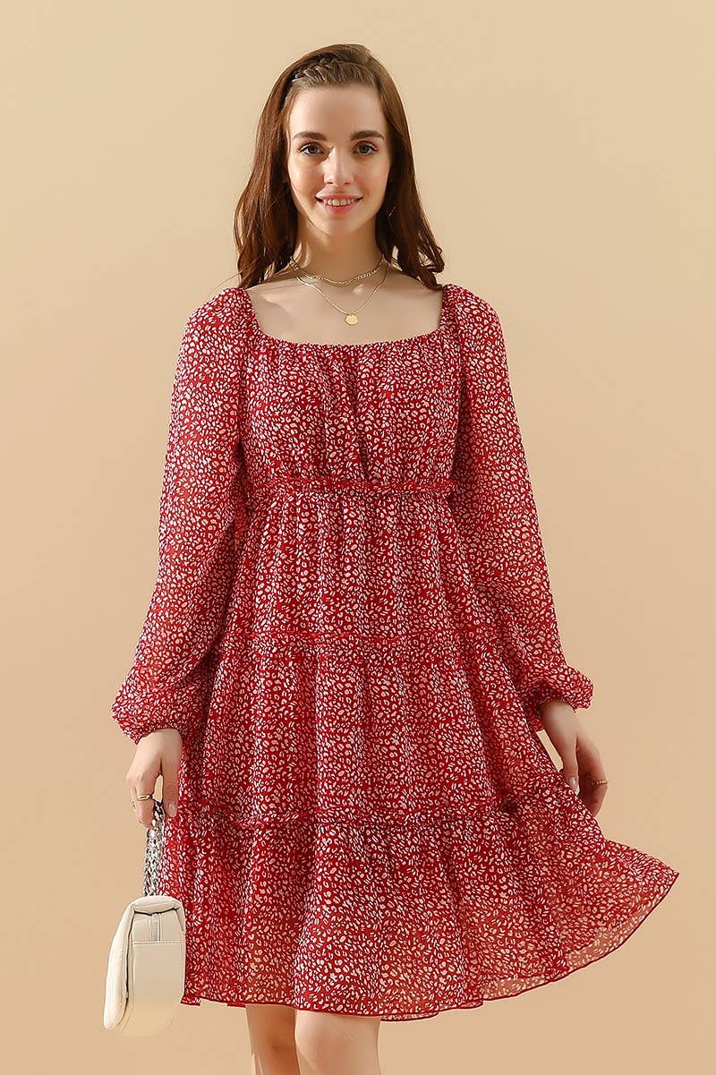 CWDSD1399-B_LONGSLEEVE SQUERE NECK SHORT MINI DRESS