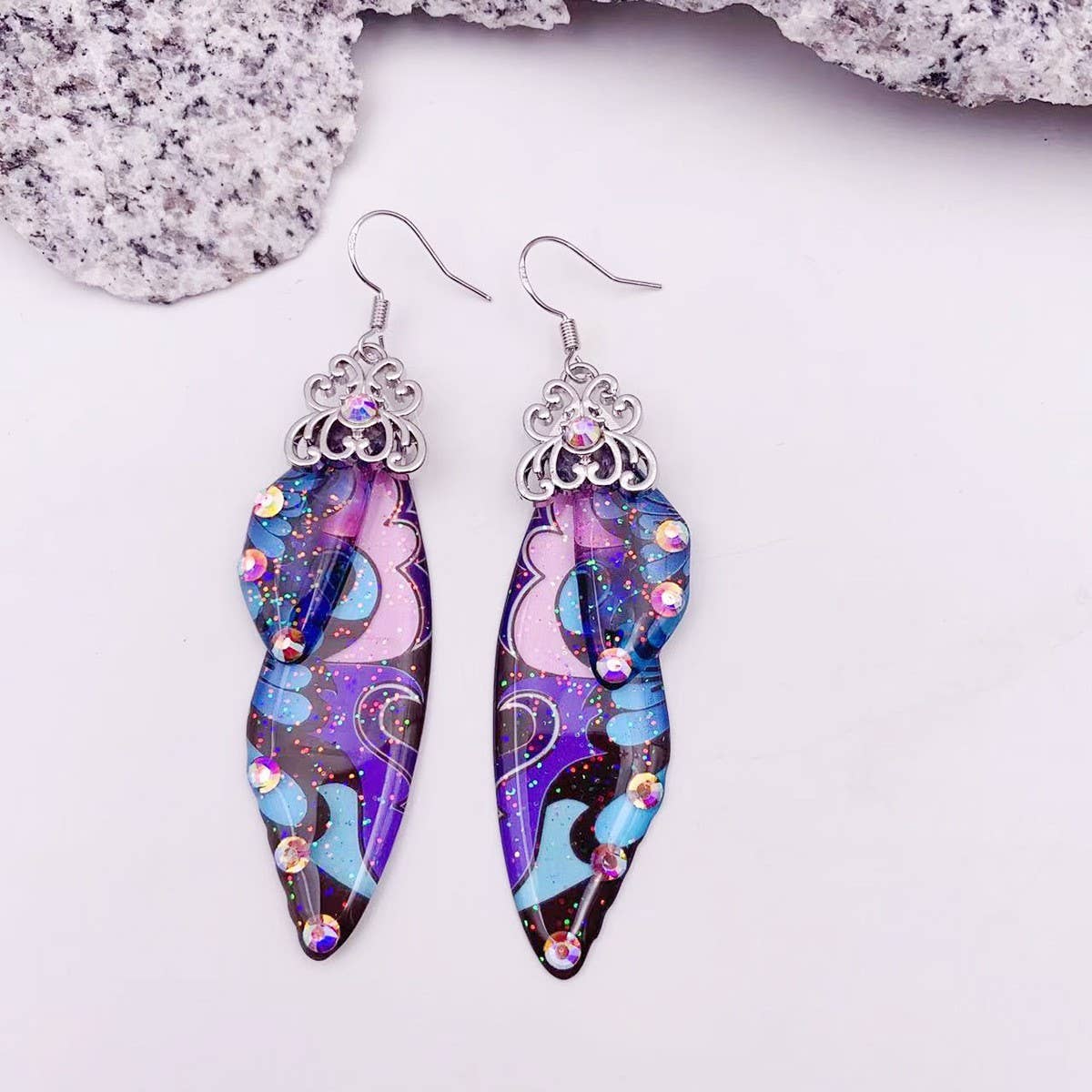 Elegant long earrings with cicada wing wings