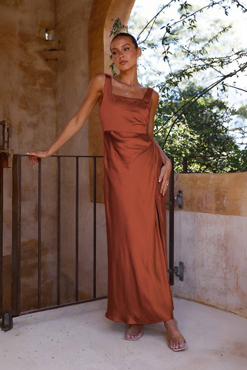 V NECK SLEEVELESS SEXY SOLID COLOR HIP WRAP DRESS_CWDMD1361