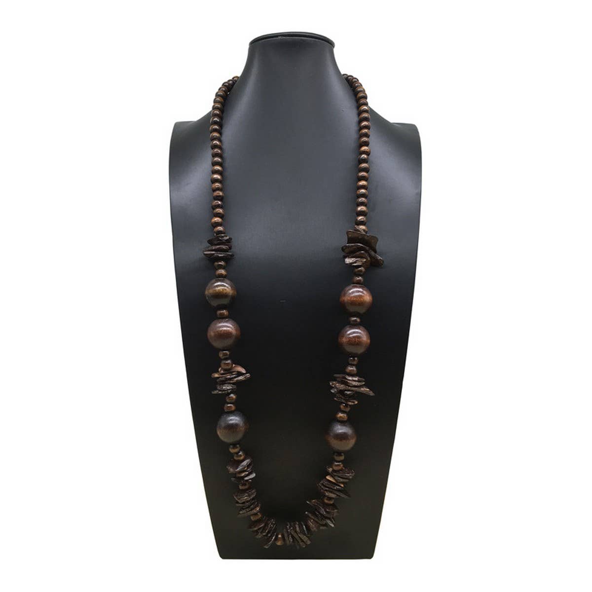 BOHEMIAN COCONUT WOOD BEAD LONG NECKLACE_CWMM4552