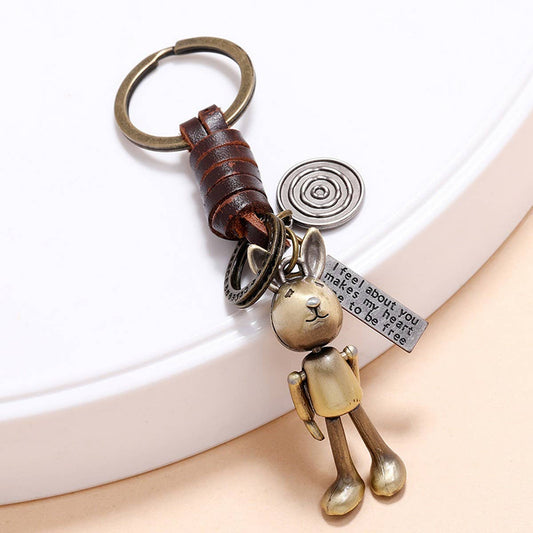 MOVABLE CARTOON ROBOT LEATHER KEYCHAIN