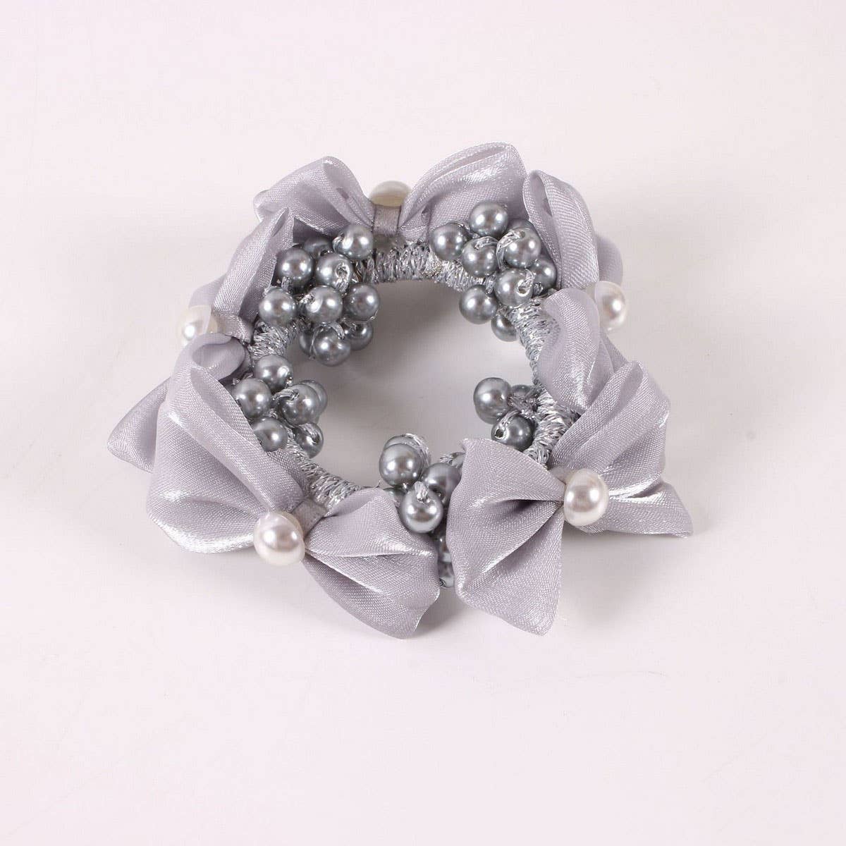 Elegant Pearl Satin Bow Elastic Hair Tie