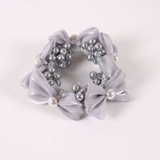 Elegant Pearl Satin Bow Elastic Hair Tie