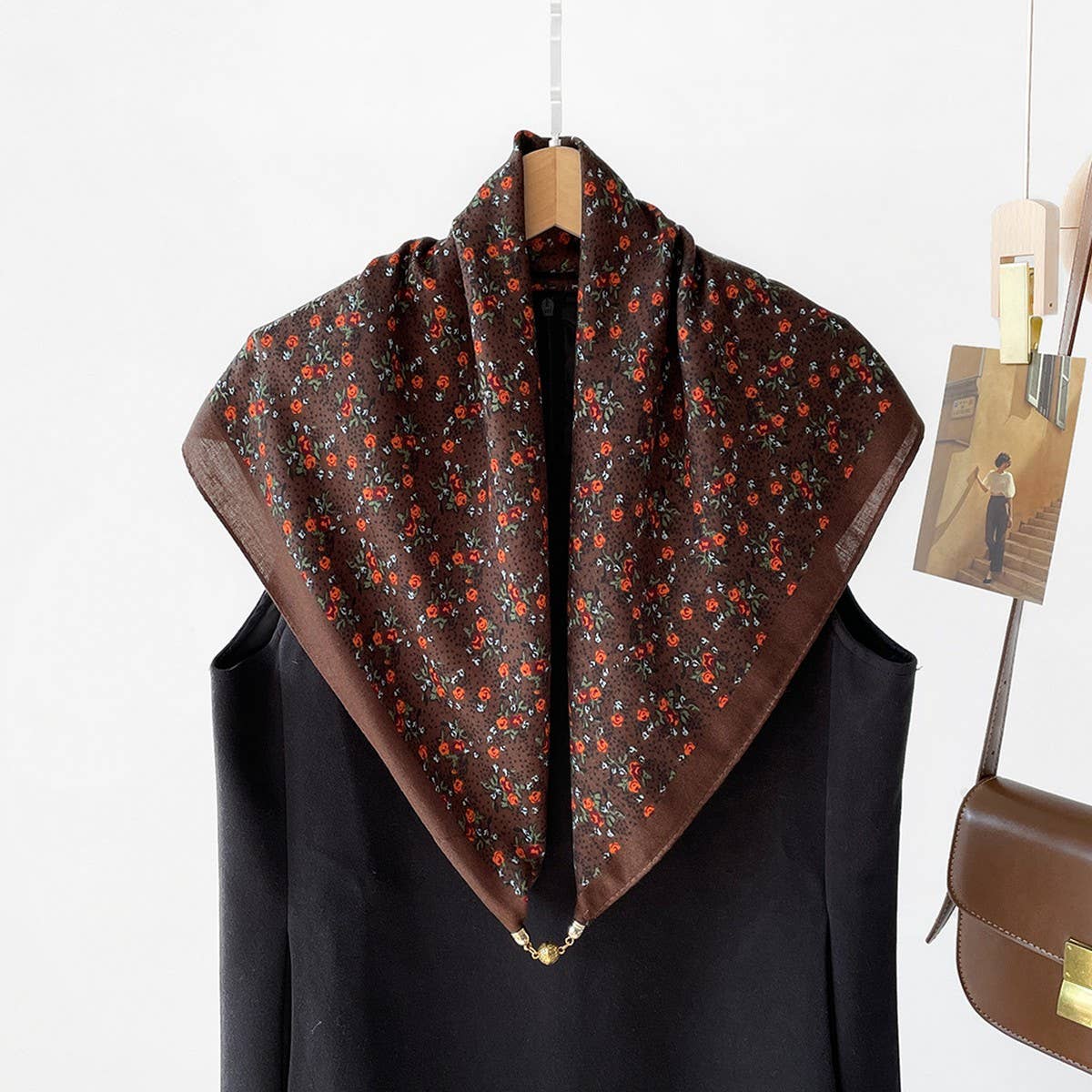 Magnetic Closure Scarf, Floral Triangle Neck Wrap