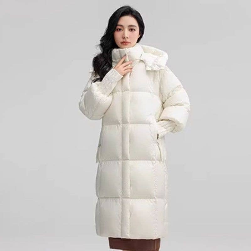 Temperament-long detachable cap warm cotton coat