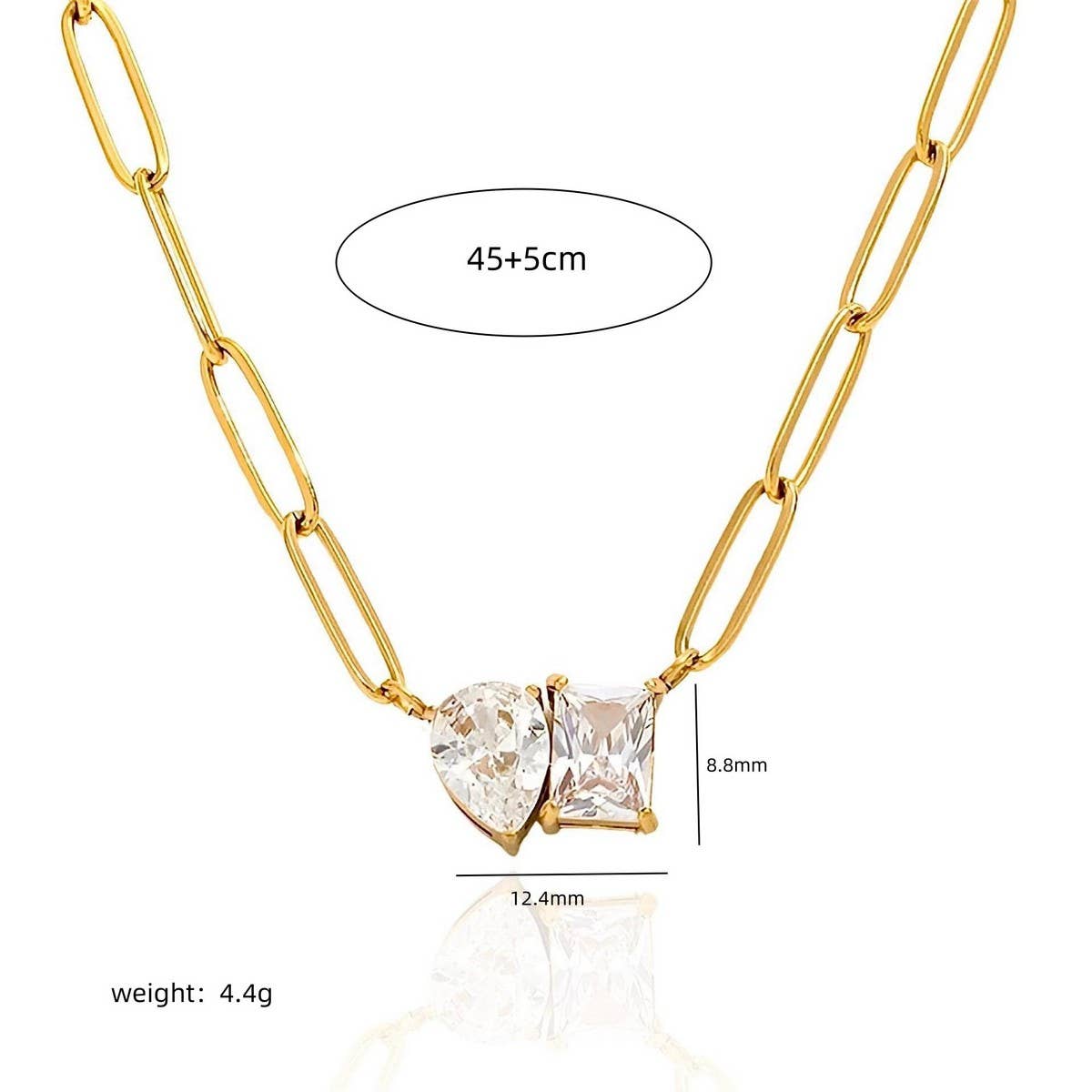 Vintage 18k gold-plated square zircon necklace
