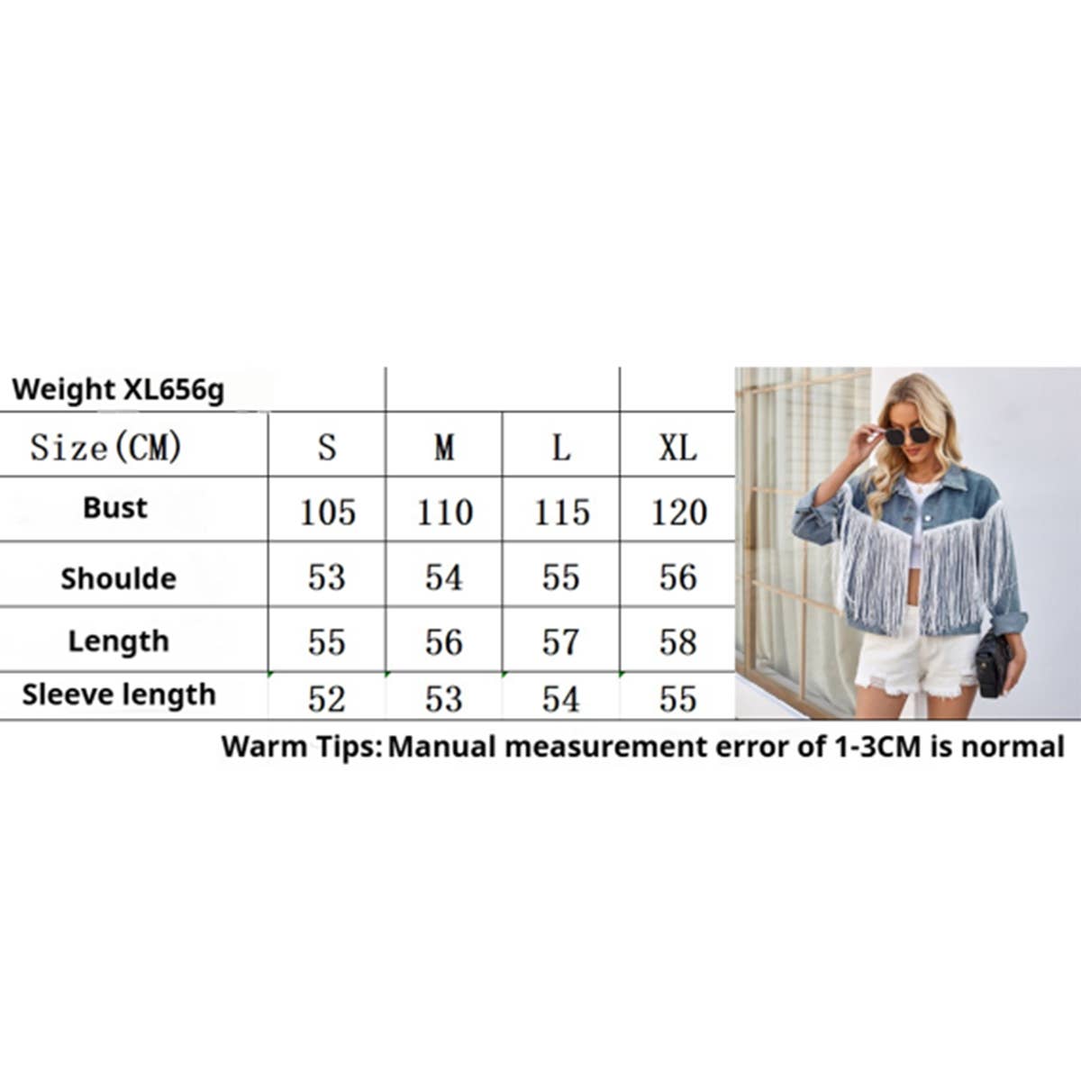 Washed Fringe Long Sleeve Denim Jacket