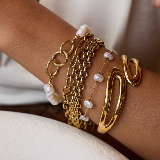 Luxury Pearl Bracelet, 18K Gold Stainless Steel