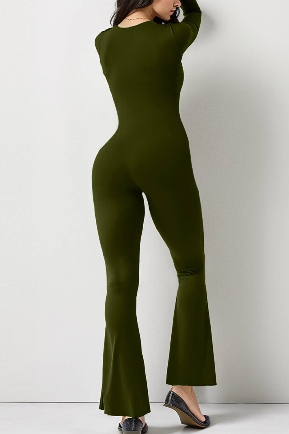 Lift hip square neck wide leg high jump jumpsuit