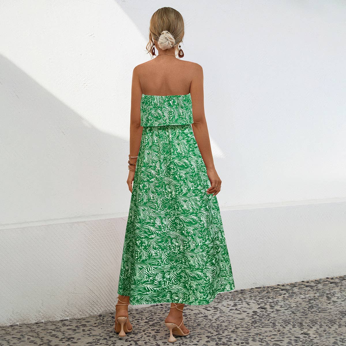 Sexy strapless floral high-waisted long dress