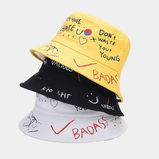 PRINTED BREATHABLE SUN VISOR GRAFFITI BUCKET HAT_CWAH1637