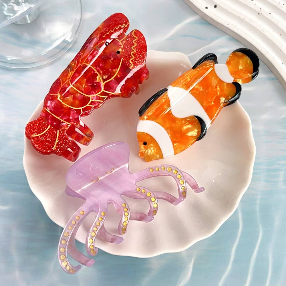 Marine grab cartoon octopus acetate hairpin