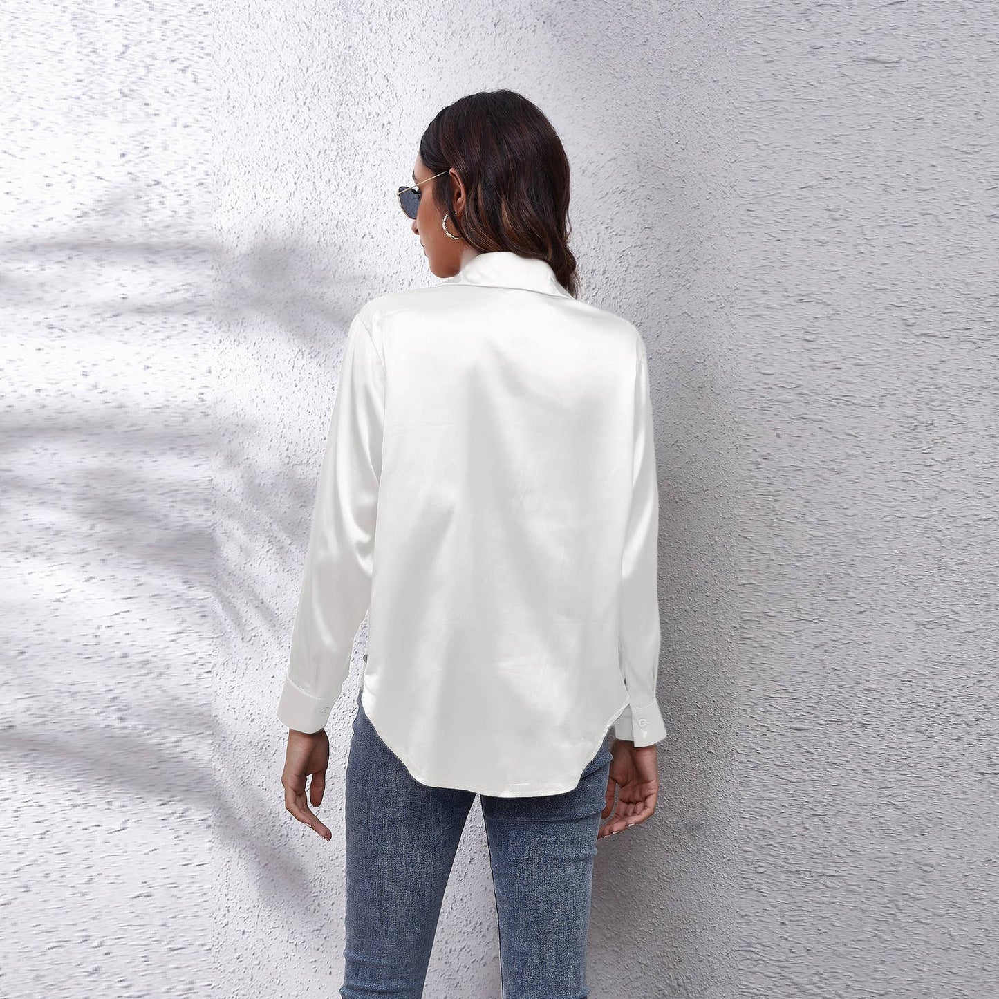 Satin silk long-sleeved shirt