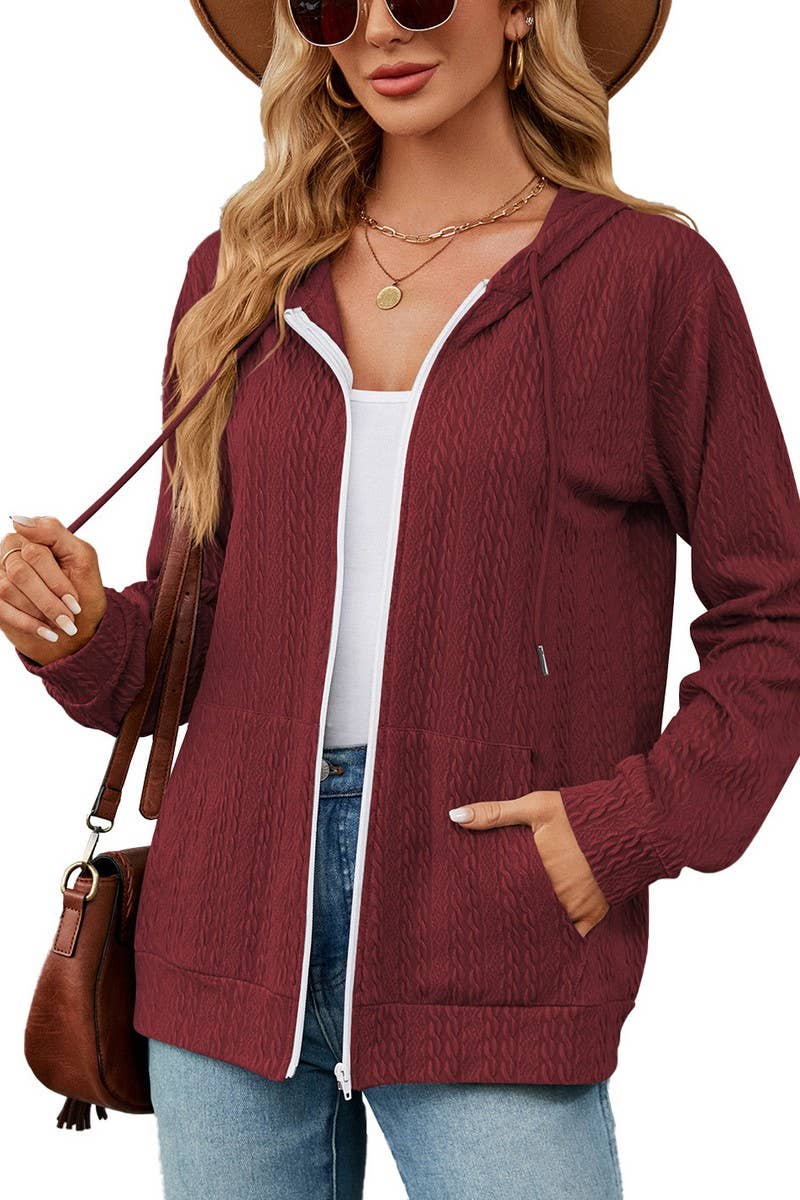 CWOHOL0931_LONG SLEEVE HOODED ZIPPER POCKET SWEATSHIRT COATS