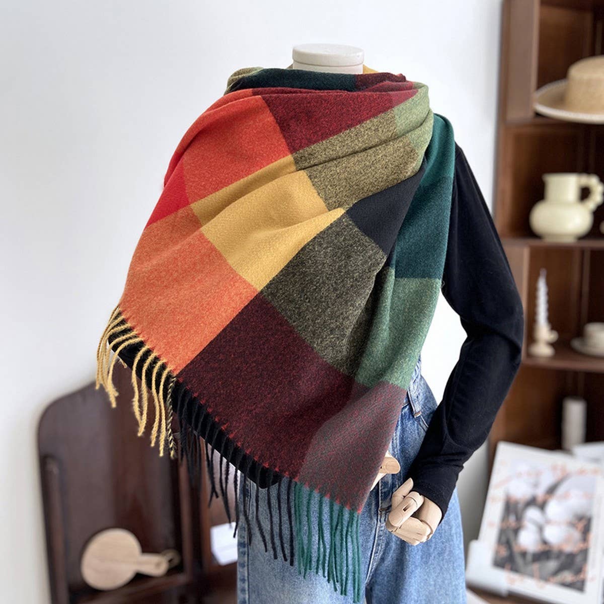 Warm Plaid Scarf Shawl for Women--Soft Winter Wrap