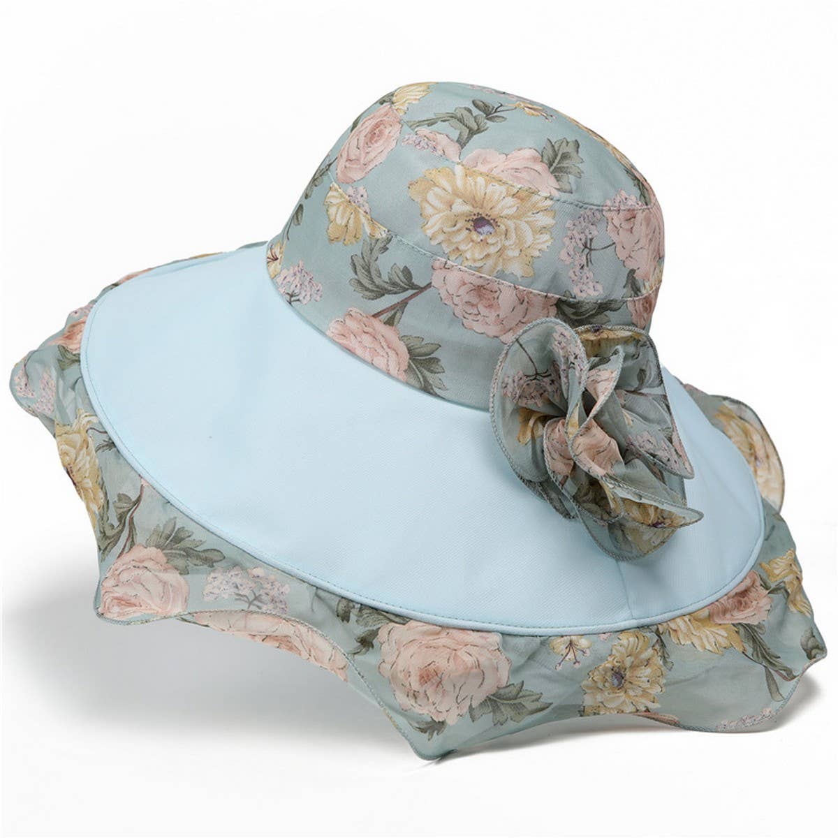 SEASIDE FLOWER BREATHABLE LARGE BRIM SUN HAT_CWAH1457