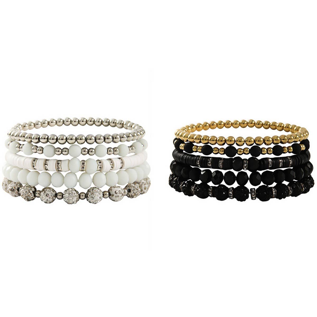 SIMPLE SET OF BLACK AND WHITE MULTI-PIECE BRACELETS_CWMM3544