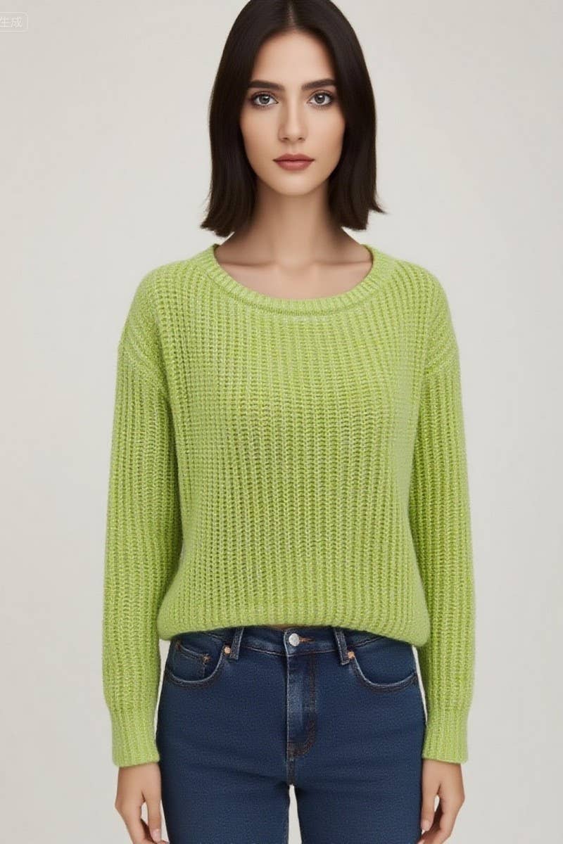 CWOSWL07669_SOLID COLOR ROUND NECK LOOSE PULLOVER SWEATER