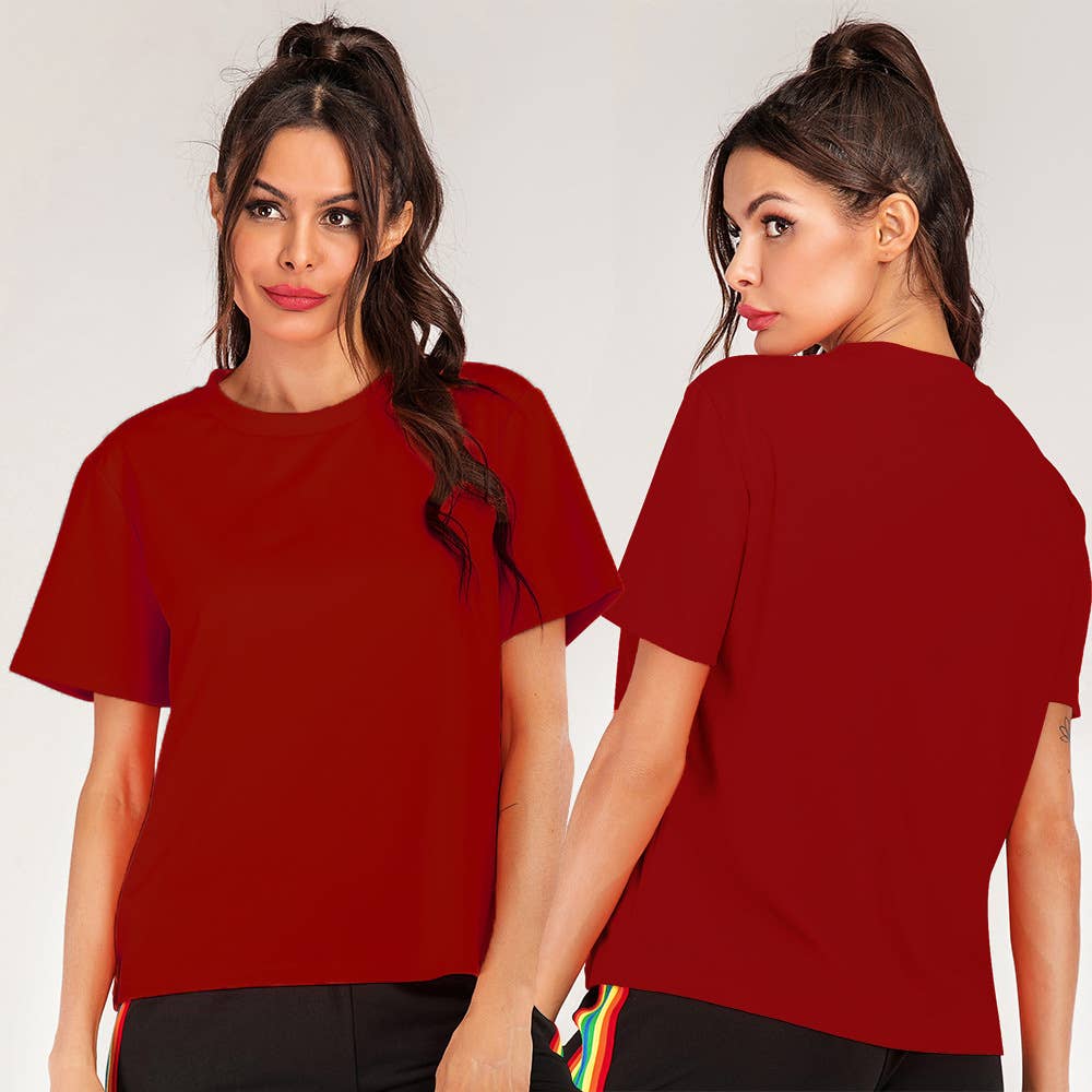 Solid-color casual round-neck short-sleeved Top