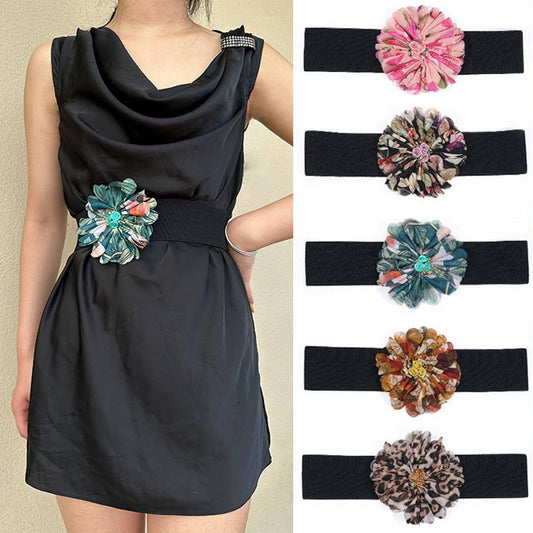 Elastic Wide Floral Waist Belt for Dresses