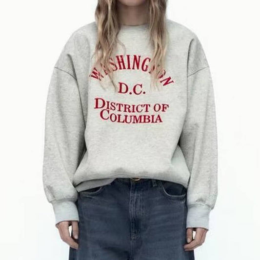 EMBROIDERED LOOSE RIBBED PULLOVER HOODIE