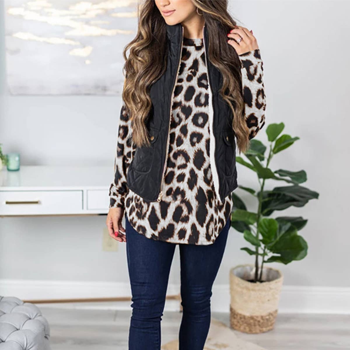 LEOPARD PRINT LOOSE PULLOVER LONG SLEEVE T-SHIRT