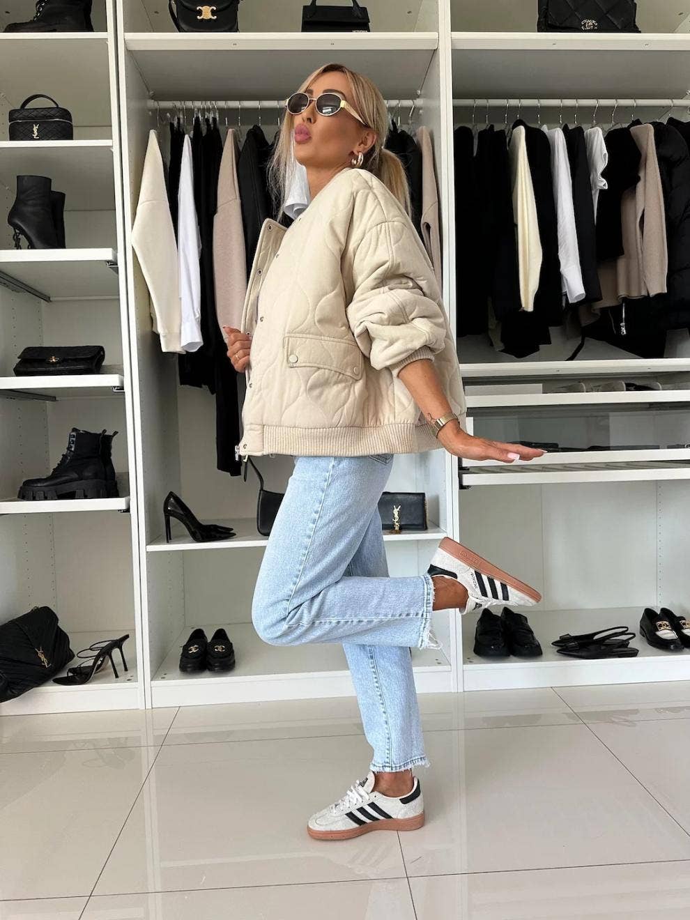 Solid-colored long-sleeved cotton-padded jacket