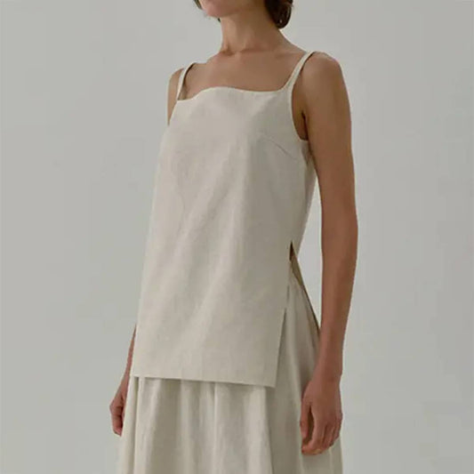 French Casual Loose Cotton Hemp Camisole Vest