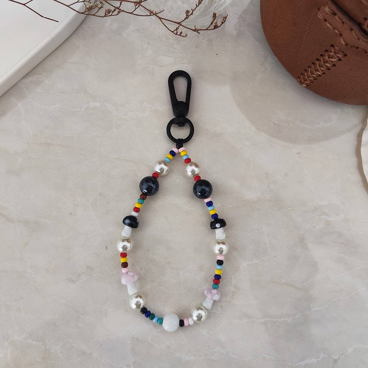 CWMM8724_COLORFUL MUSHROOM BEADED KEYCHAIN PENDANT